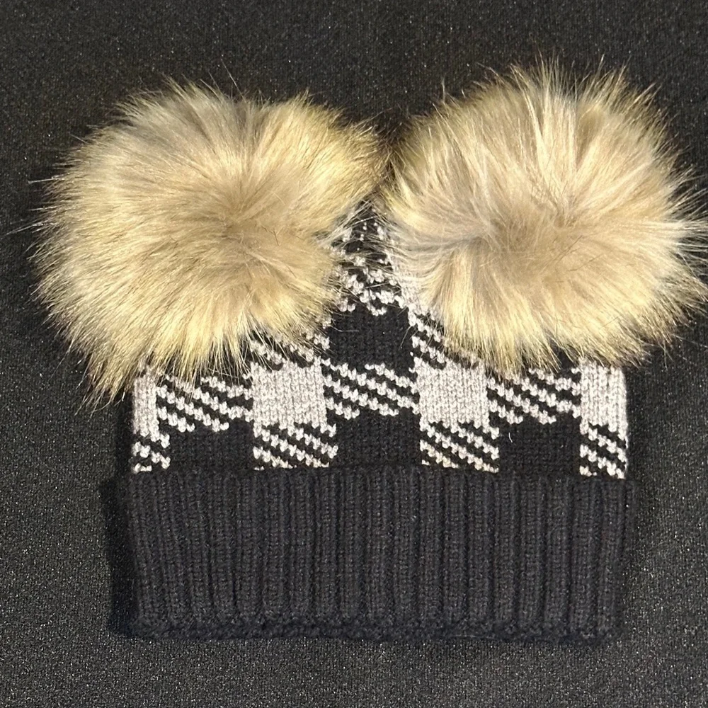 Plaid Knit Pom-Pom Beanie for Kids